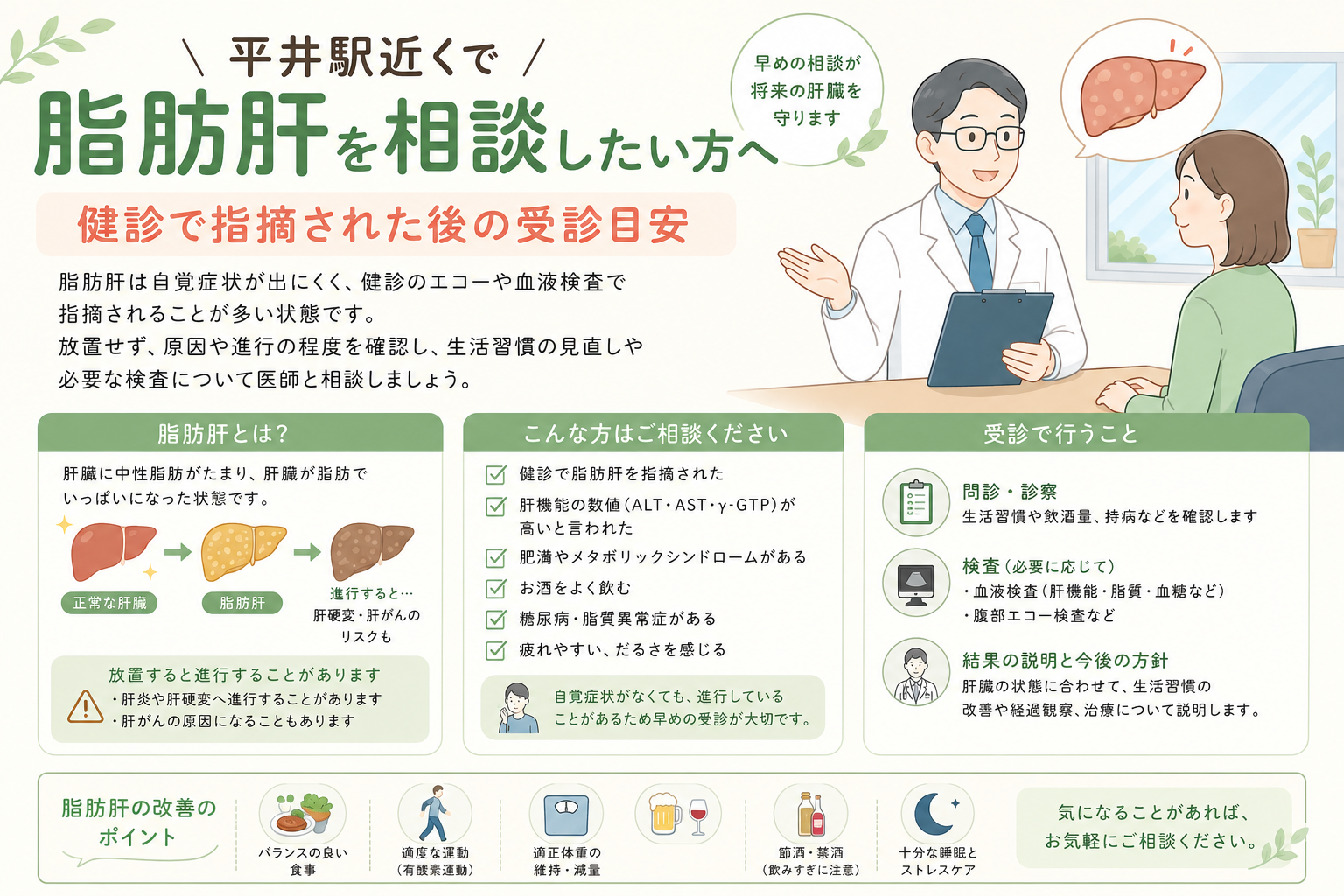 平井駅近くで脂肪肝を相談したい方へ｜健診で指摘された後の受診目安
